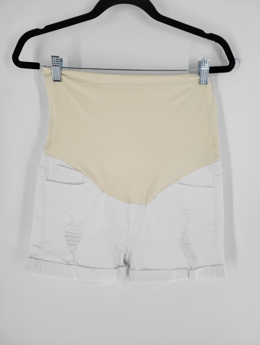 Pinkblush Maternity Full-Panel White Denim Shorts Size L